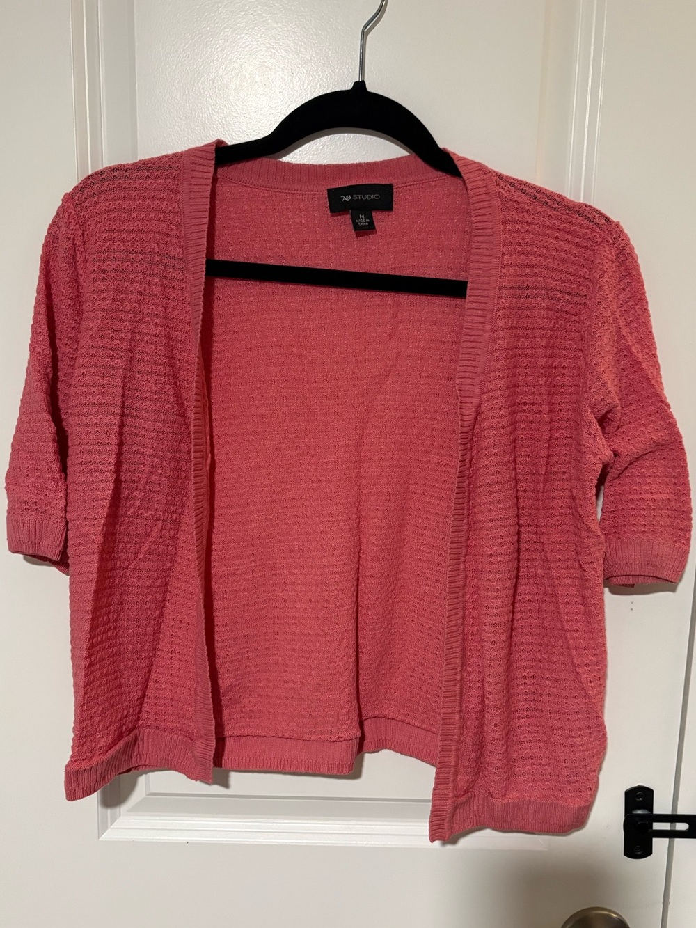 AB Studio Rose Pink Short Sleeve Open Front Cardigan Size M - Picture 1 of 5